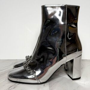 Longchamp Silver Heeled Chain Bootie 39
